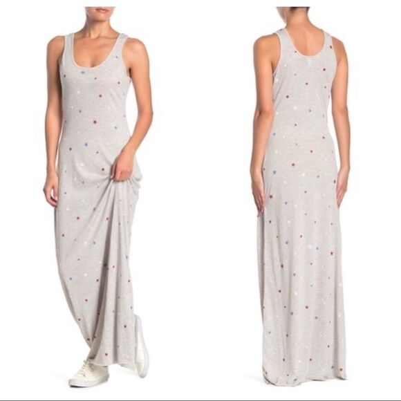 NWOT Alternative Apparel Gray Racerback Bodycon Stars Maxi Dress Sz XS - Picture 1 of 6